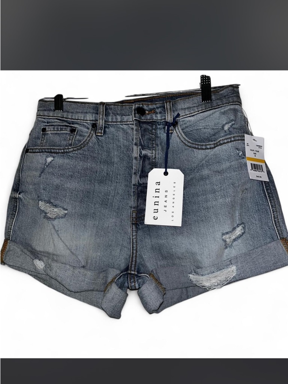NWT Eunina Olivia Ultra High Rise Mom Shorts Womens M Light Wash Distressed